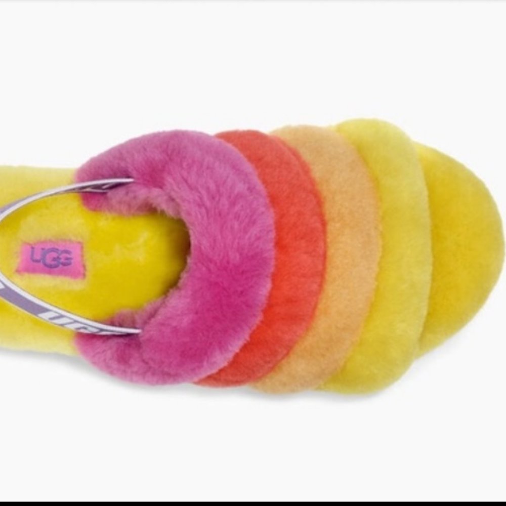 UGG Pride Fluff Yeah Rainbow SLIPPERS Slide - Picture 2 of 13